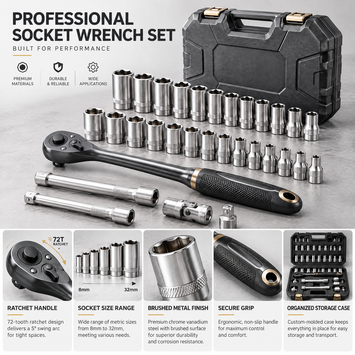 Avelmaris™ Complete Ratchet & Socket Tool Set