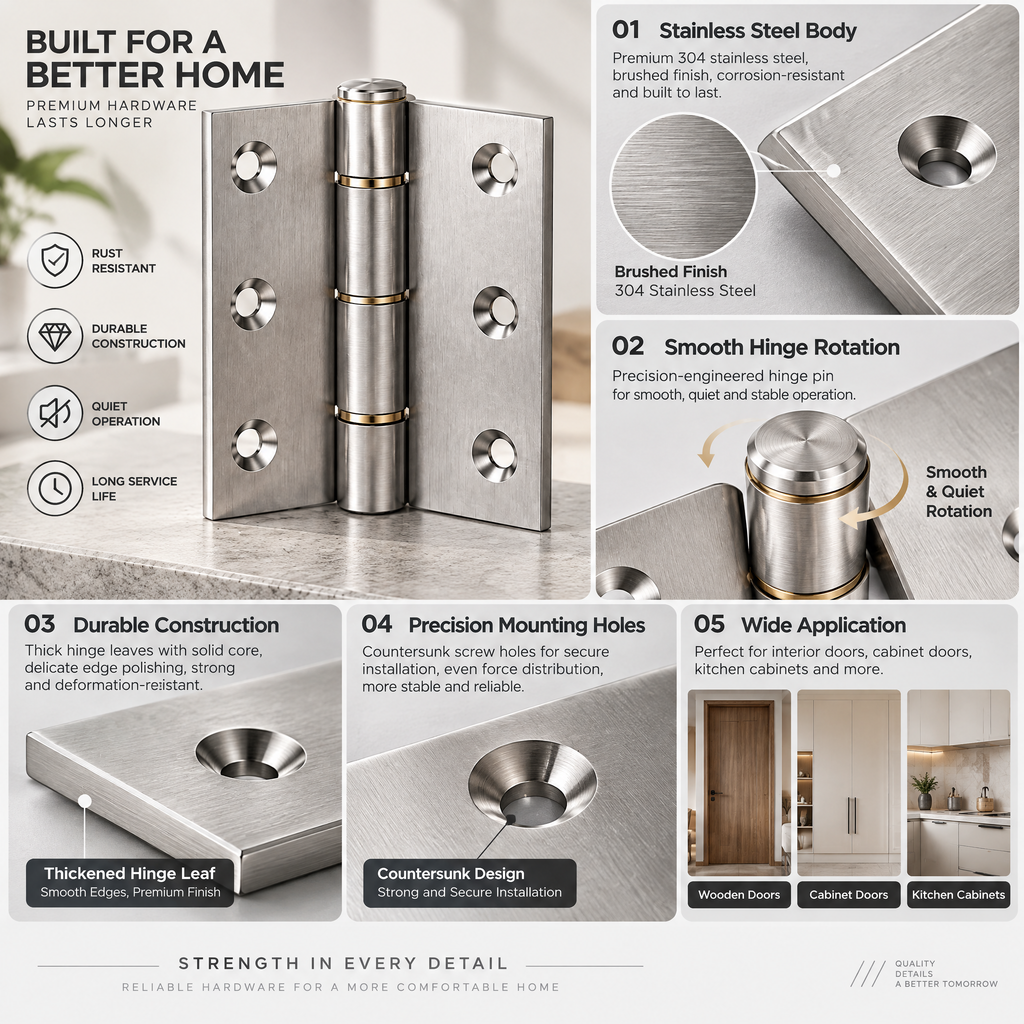 Avelmaris™ Brushed Stainless Steel Door Hinge Set
